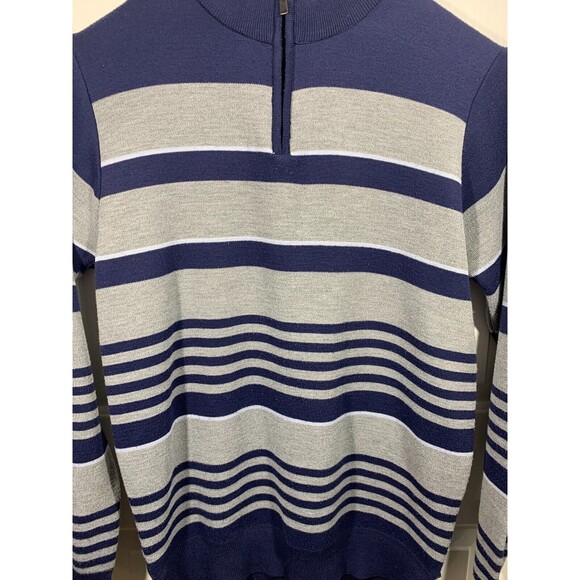 Marx & Dutch XL Long Sleeve Pull-over Quarter Zip Striped Sweater Shirt Gray - Picture 2 of 10